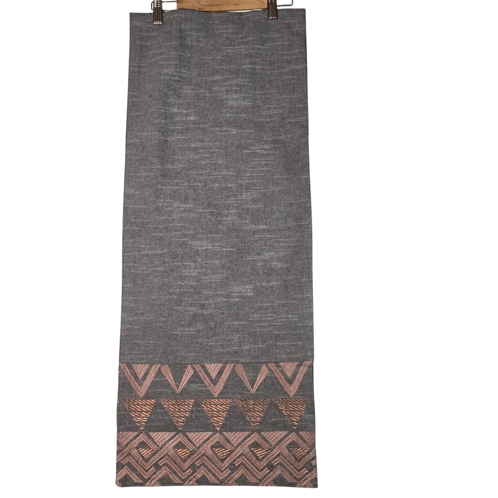 Modern Geometric Embroidered Table Runner Charcoal Gray Copper Rose Pink 72x14